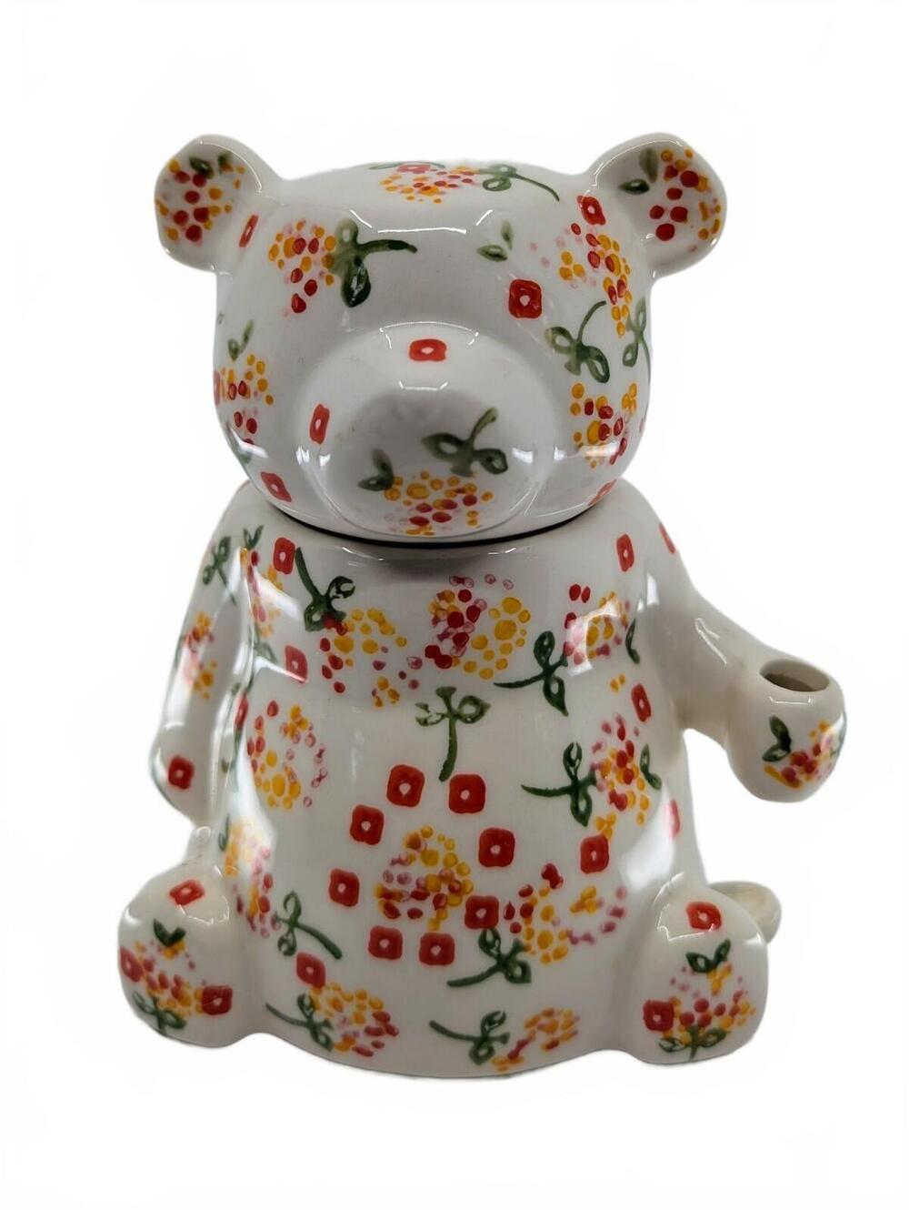 Anthropologie Floral Bear Stoneware Honey Pot Jar Missing Dipper